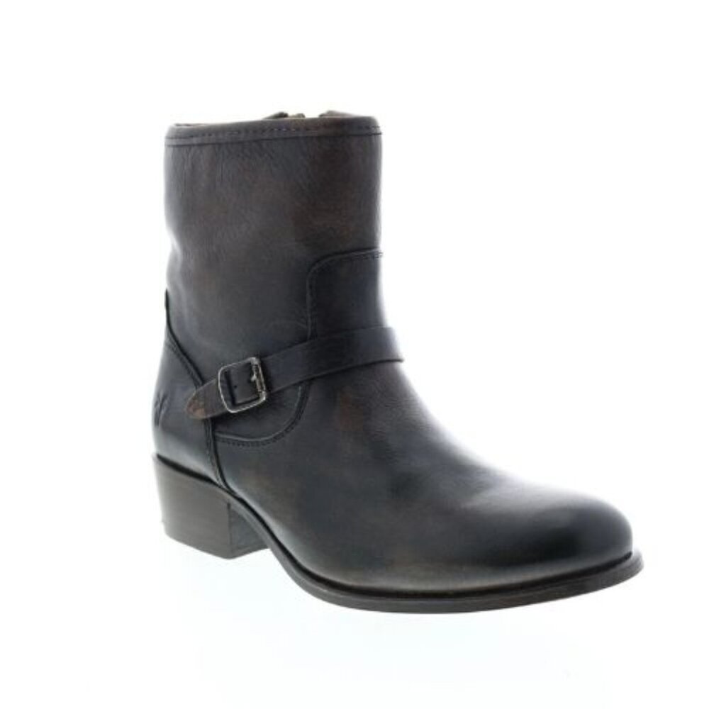 Frye Black Lynn Strap Short Leather Heeled Boots Size 9B